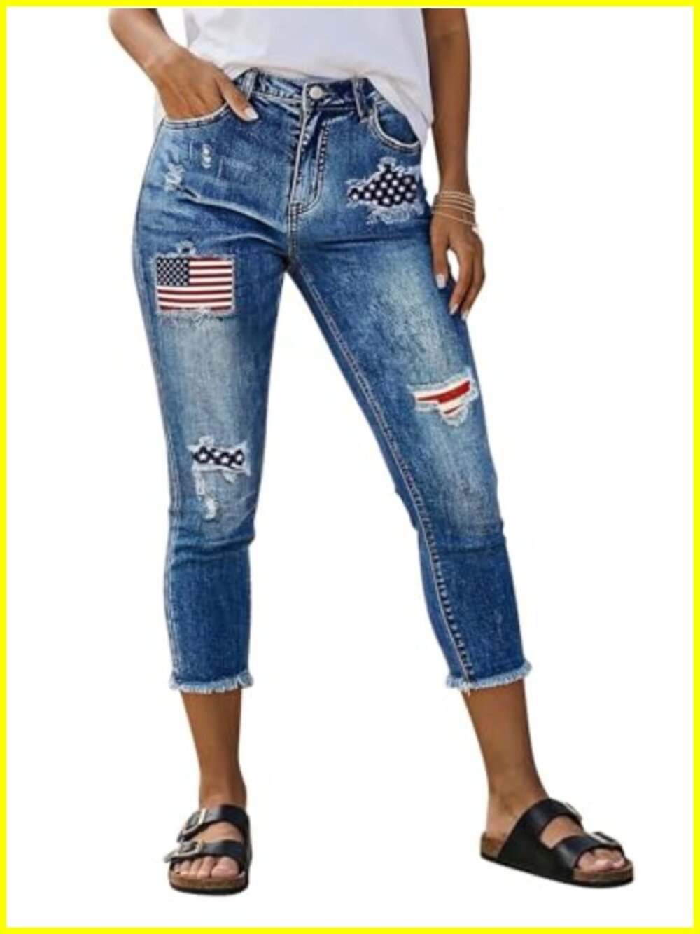 Mid Rise Capri Skinny Jeans with Ripped Raw Hem